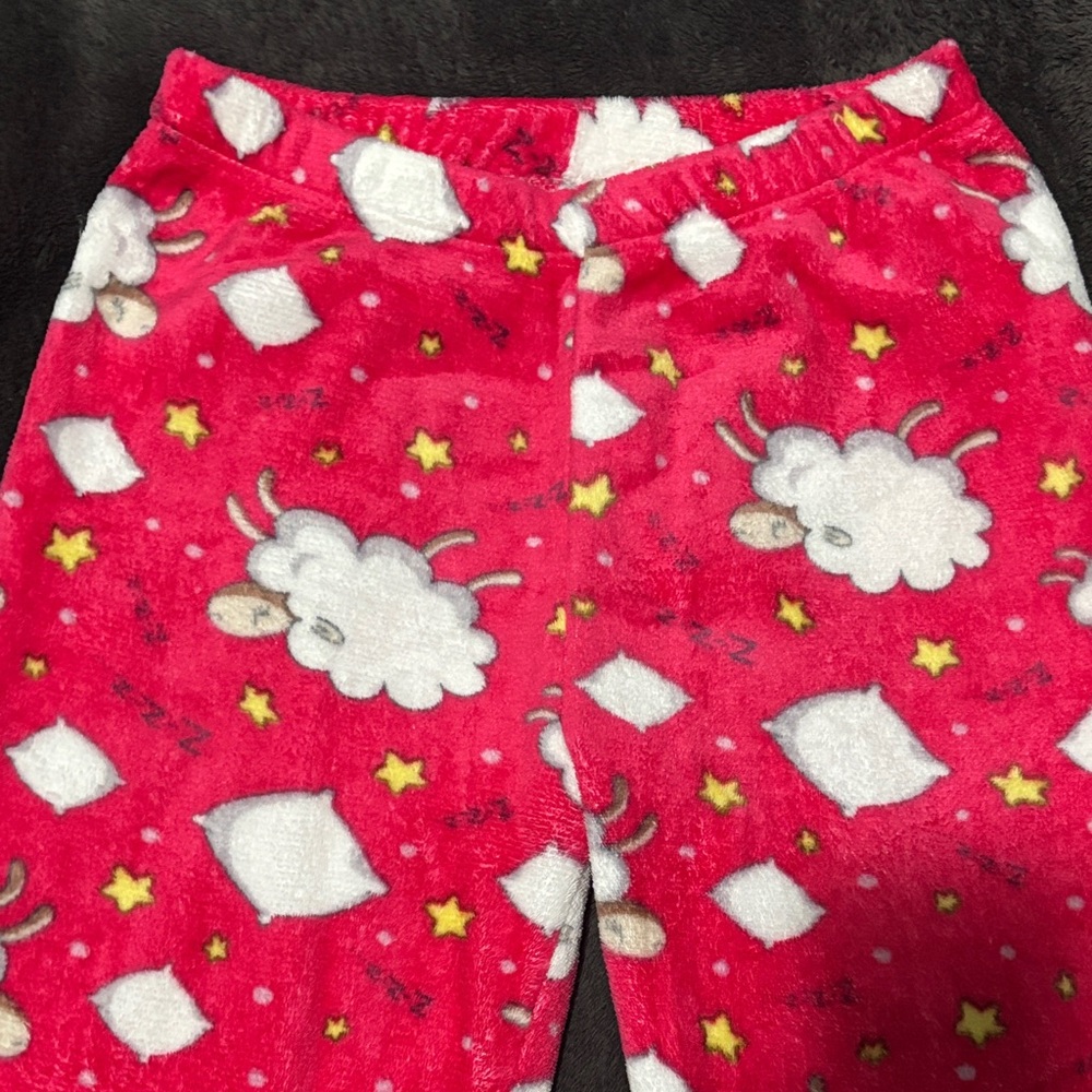 Kids Fleece Pajama Bottoms with Sheep Print - Red